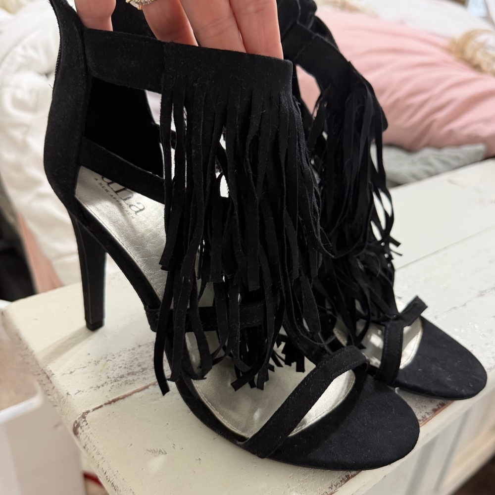 Black Fringe Heels